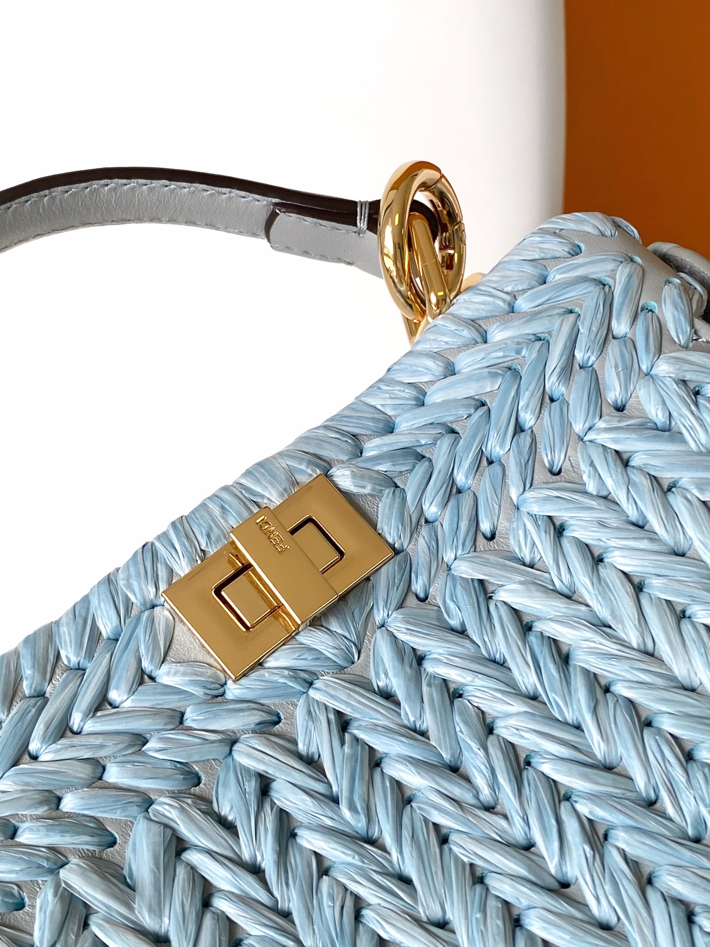 Fendi Peekaboo ISeeU Petite Light Blue Interlace Leather Bag